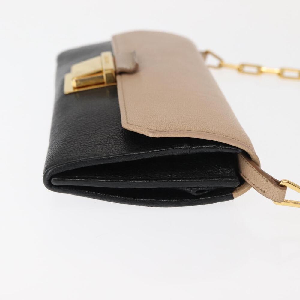 Miu Miu Chain Wallet Leather Beige Black gold Auth bs29776 - Picture 3 of 16